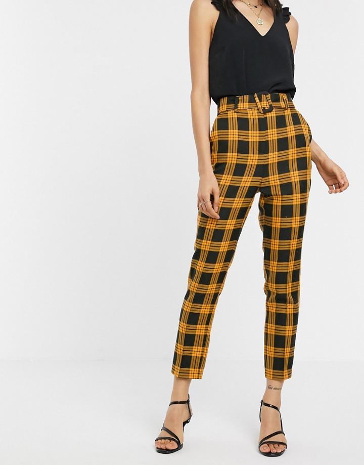 Asos Design High Waist Cigarette Pants In Orange Check-multi
