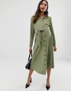 Asos Design Maternity Midi Shirt Dress With Buttons - Green