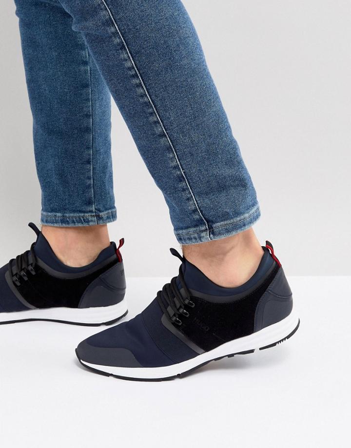 Hugo Neoprene Running Sneakers In Dark Navy - Navy