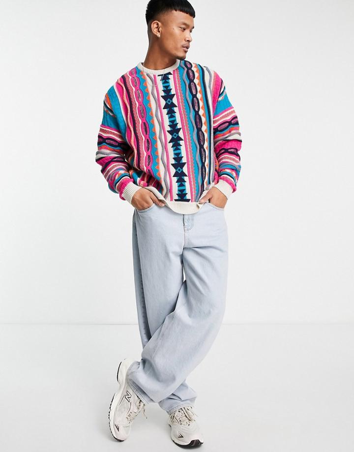 Asos Design Oversized Sweater With Textured Pattern In Pink