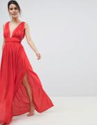 Asos Grecian Plunge Maxi Woven Beach Dress - Red