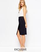Closet Wrap Front Skirt With D Ring Detail - Navy