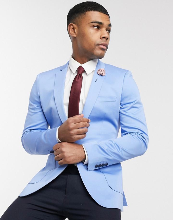 Asos Design Wedding Super Skinny Cotton Blazer In Cornflower Blue-blues