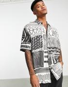Bershka Oversized Line Print Shirt In Beige-neutral