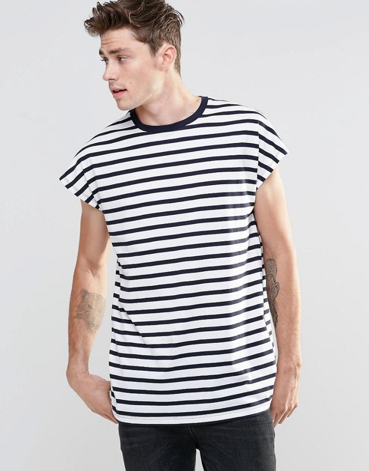 Asos Oversized Sleeveless T-shirt In Navy Stripe