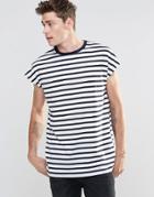 Asos Oversized Sleeveless T-shirt In Navy Stripe