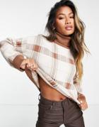 Violet Romance Roll Neck Sweater In Neutral Check - Part Of A Set-multi