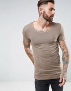 Asos Muscle Scoop Neck T-shirt With Chest Pocket In Brown - Brown