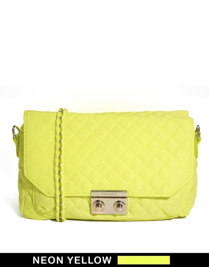 Pull&bear Quilted Bag In Neon Yellow