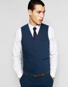 Asos Slim Waistcoat In Petrol Blue - Navy
