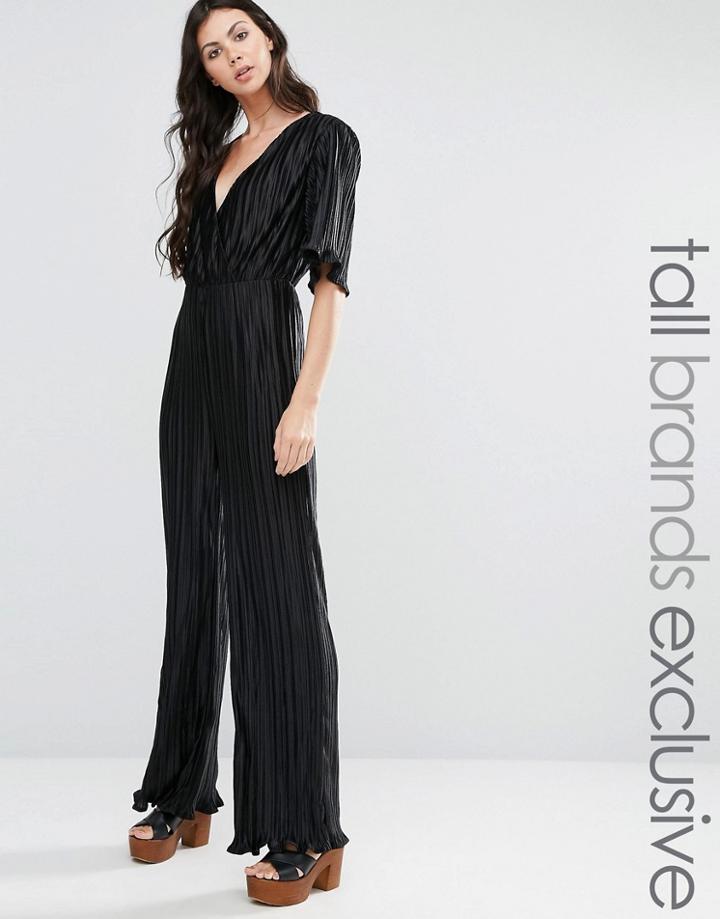 Fashion Union Tall Pleated Plunge Front Jumpsuit - Black
