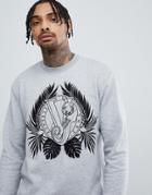 Versace Jeans Sweatshirt In Gray With Embroidered Tiger Jungle Print - Gray