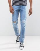 Antioch Stretch Ripped Skinny Jeans In Light Blue Stone Wash - Blue