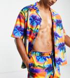 Collusion Palm Print Shorter Length Swim Short In Multi - Multi