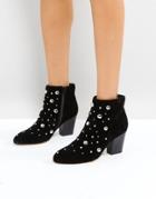 Office Able Leather Studded Boots - Black