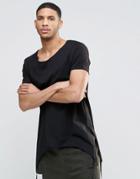 Asos Super Longline T-shirt With Shapes Hem Side Splits And Taping - Black