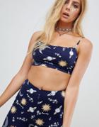 Motel Crop Top In Solar Print Co-ord - Navy