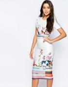Asos Floral And Stripe Scuba T-shirt Midi Dress - Stripe Floral Print