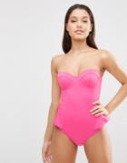 Asos Scuba Peplum Swimsuit - Pink