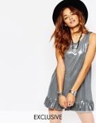 Milk It Vintage Tank Dress With Peplum Hem In Metallic Mermaid - Mink