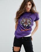 Criminal Damage T-shirt With Tiger Print - Purple