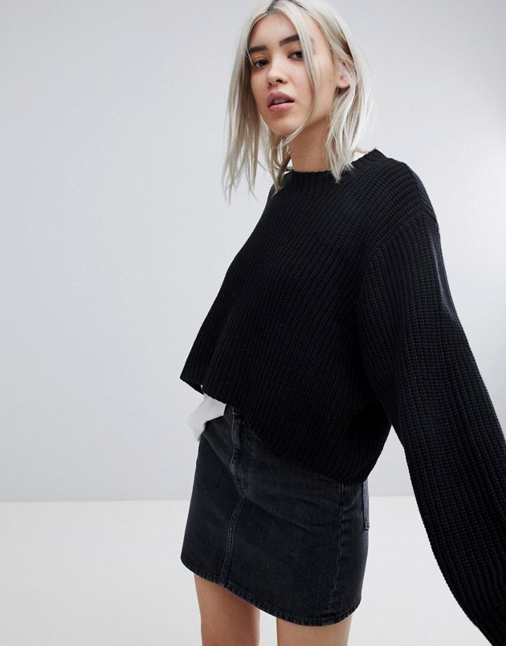 Weekday Thick Rib Cropped Sweater - Black