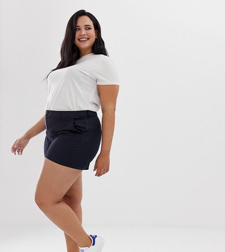Asos Design Curve Chino Shorts In Navy-blue