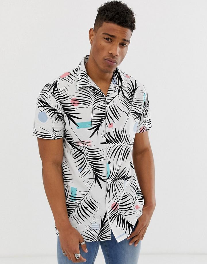 Jack & Jones Originals Relaxed Revere Collar Shirt With All Over Print In White - White