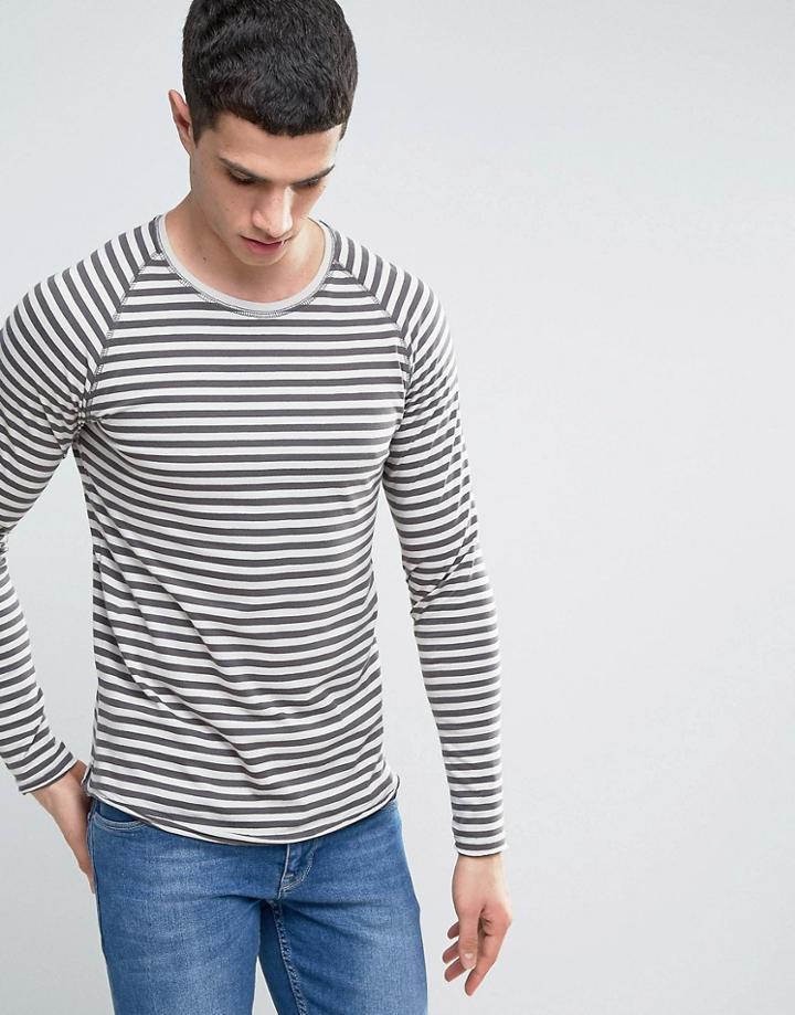 Only & Sons Long Sleeve T-shirt With Raglan Sleeves In Stripe - Gray