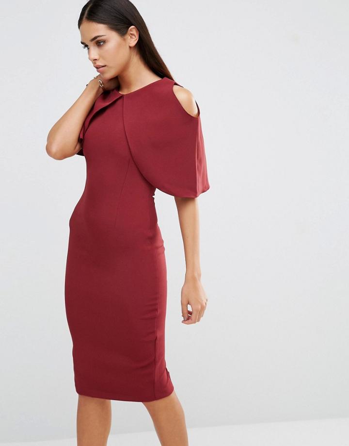 Vesper Cape Sleeve Pencil Dress - Red