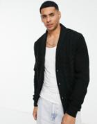 New Look Cable Front Shawl Neck Cargidan In Black