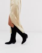 Asos Design Cobra Premium Suede Western Knee High Boots In Black