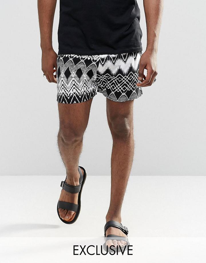 Reclaimed Vintage Festival Shorts In Geo-tribal Print - Black