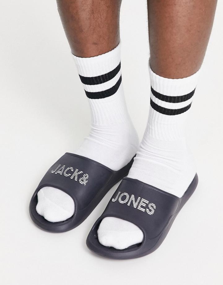 Jack & Jones Molded Logo Slides In Black