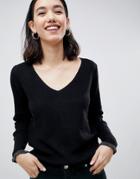 Gianni Feraud Fine Rib V Neck Sweater With Trim Detail - Black