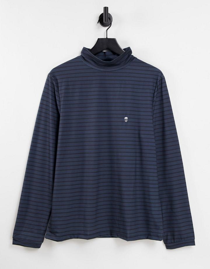 Bolongaro Trevor Elius Stripe Mock Neck Long Sleeve T-shirt-black