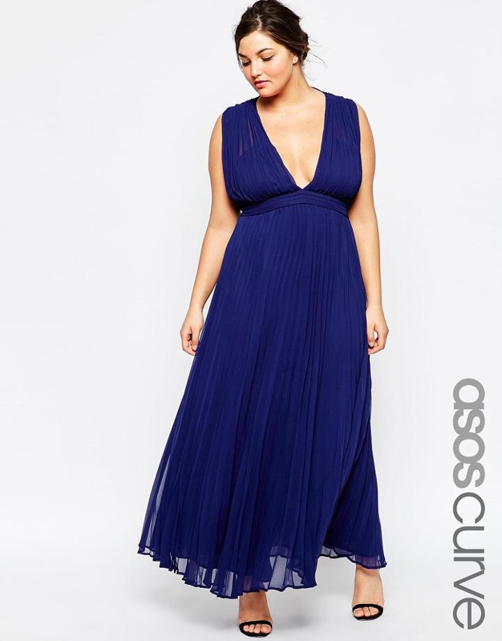 Asos Curve Wedding Maxi Dress With Deep Plunge - Navy $38.00