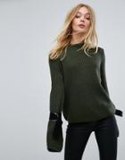 Fashion Union Knitted Sweater With Buckles - Green