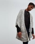 Asos Knitted Textured Kimono Jacket In Beige - Black