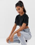 Asos Design Super Crop T-shirt With Contrast Stitch - Black