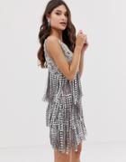 A Star Is Born Embellished Mini Shift Dress With Tassel Detail In Silver - Silver