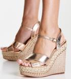 River Island Wide Fit Metallic Heeled Espadrille Wedge In Rose Gold-pink