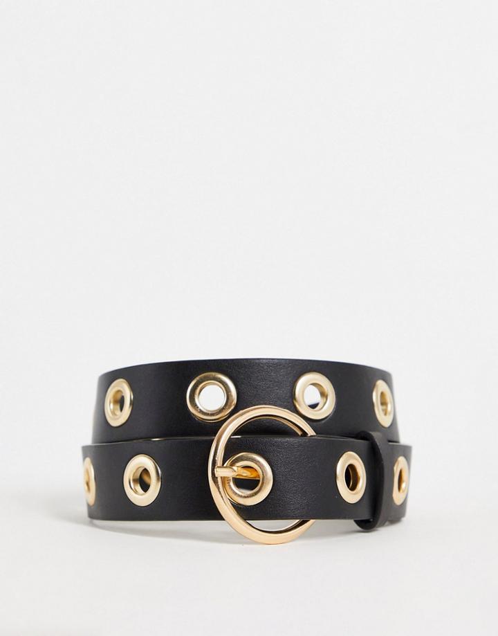 Asos Design Eyelet Waist And Hip Belt In Gold Metal Work