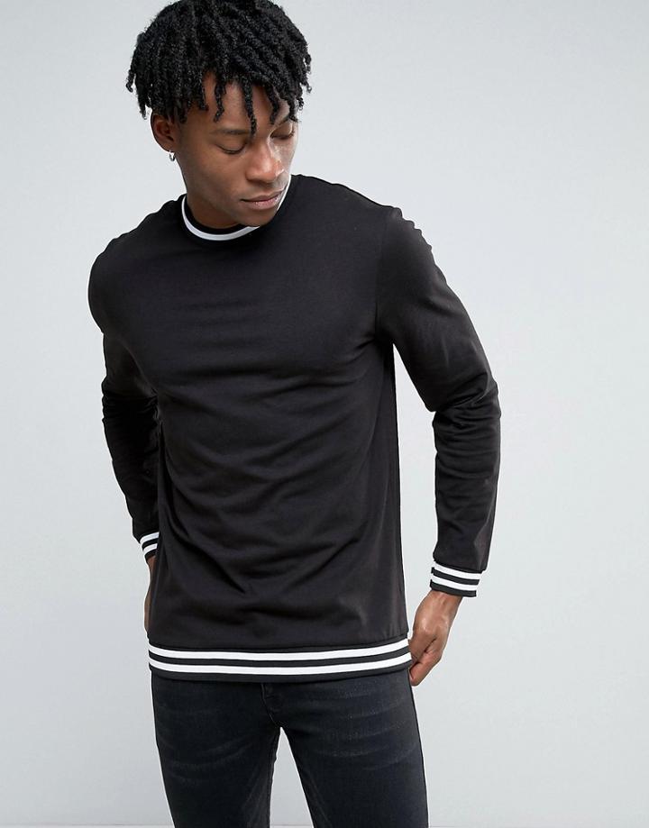New Look Long Sleeve Top In Black With Stripe Detail - Black