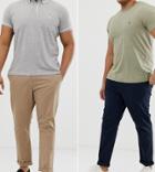 Asos Design Plus 2 Pack Slim Chinos In Navy & Stone Save-multi