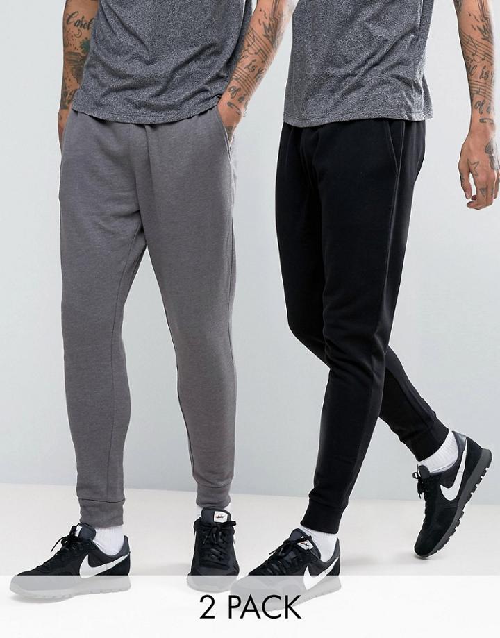 Asos Slim Joggers 2 Pack Black/charcoal Marl Save - Multi