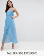True Decadence Tall Wrap Cami Dress With Ruffles - Blue