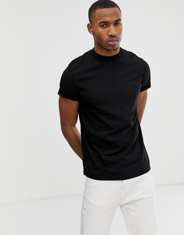 Asos Designjersey Turtleneck With Roll Sleeve In Black