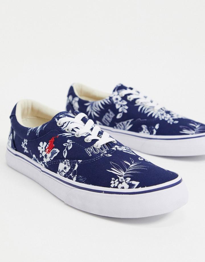 Polo Ralph Lauren Thorton Sneakers In Navy Hawaiian Bear Print With Polo Player Logo