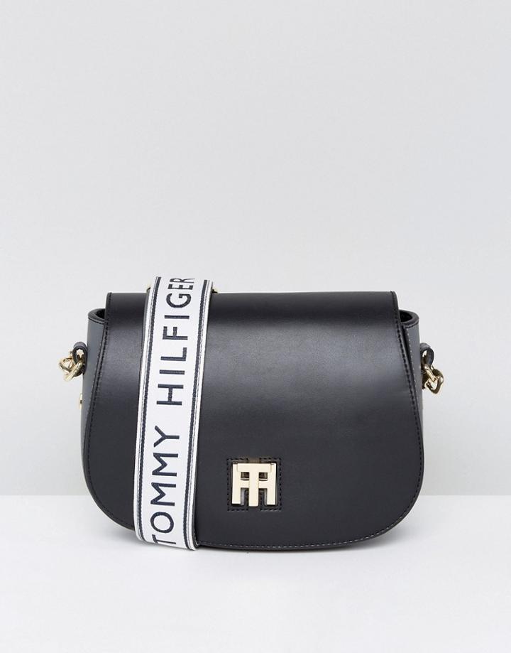 Tommy Hilfiger Leather Saddle Bag With Logo - Blue